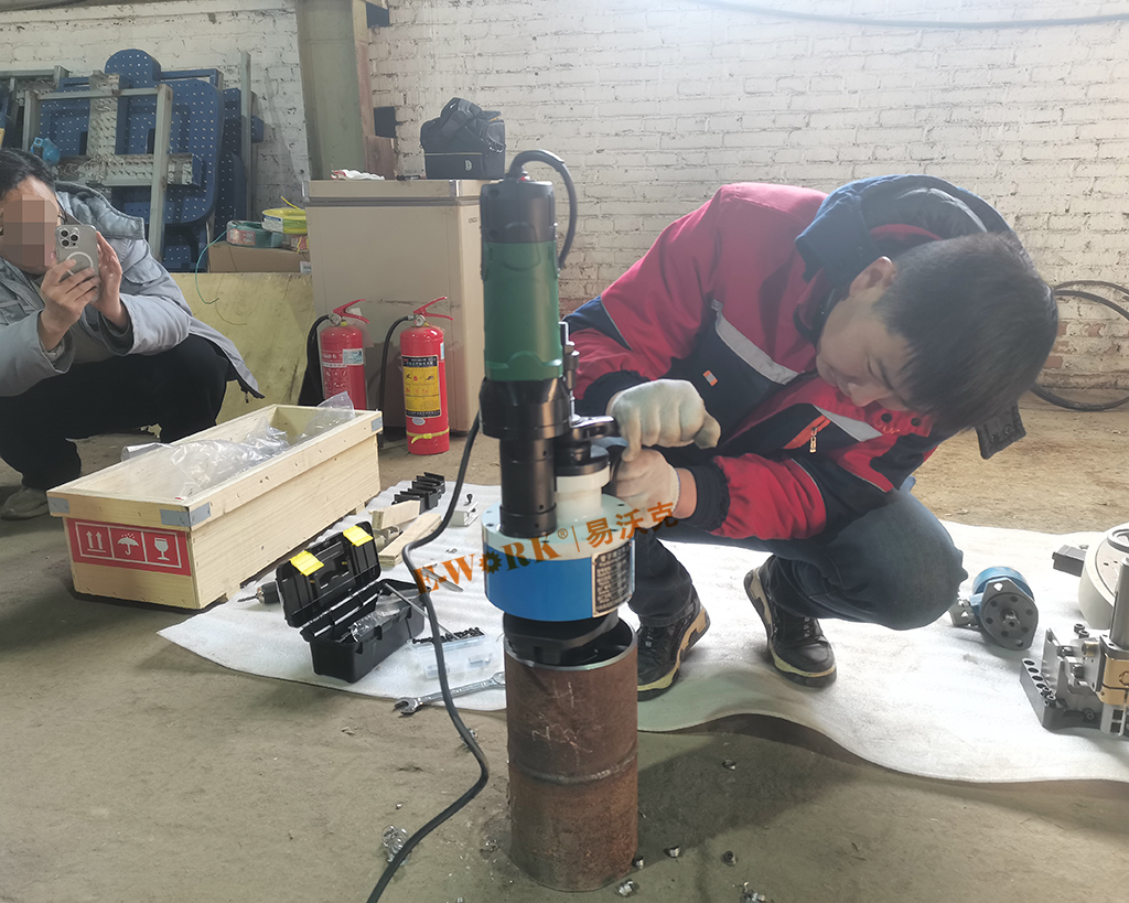 十三化建現(xiàn)場使用內脹式坡口機應用